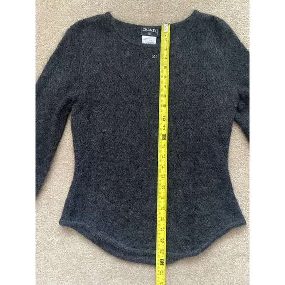 CHANEL Vintage 98A Tweed Mohair Dark Gray Sweater 1998 AUTHENTIC Size 40